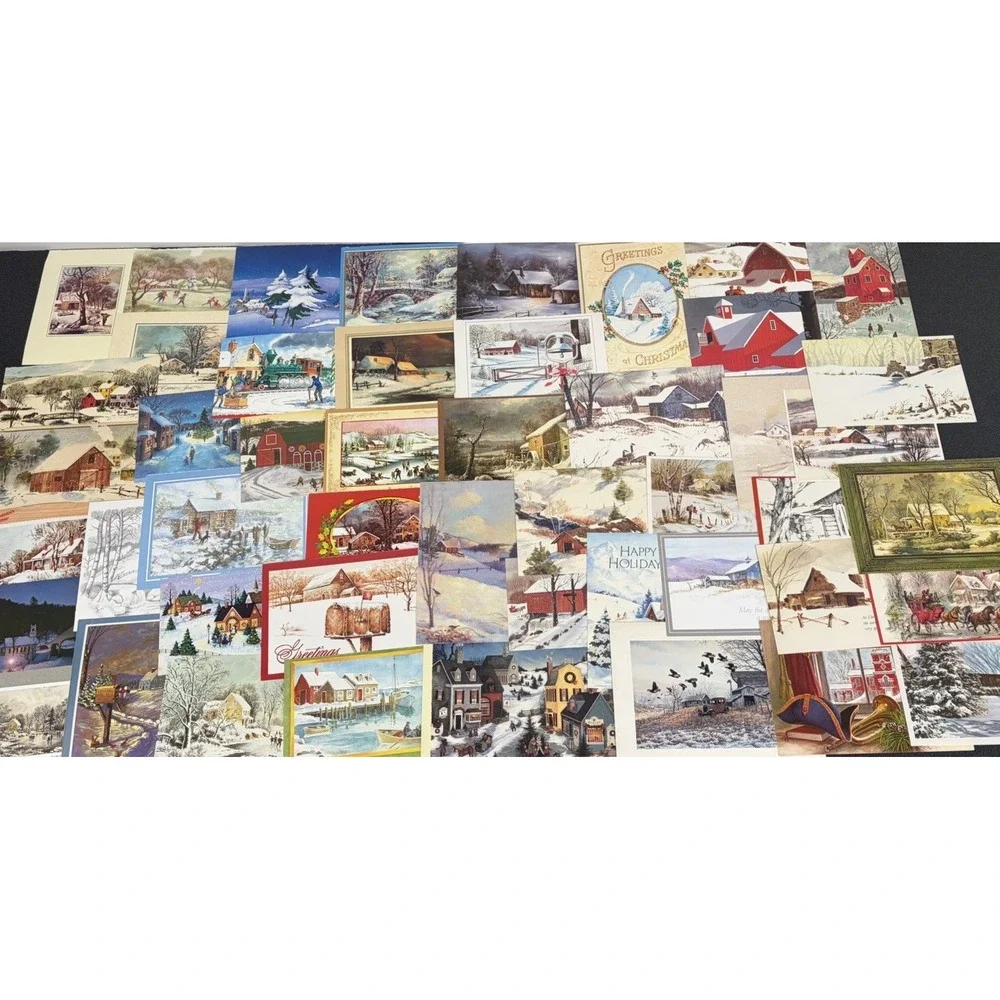 Vintage Christmas Cards Fronts ONLY Houses Barns More Scrapbooking Crafts 45+